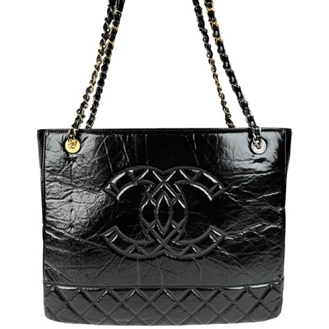 CHANEL Shiny Aged Calfskin Quilted Large Shopping Bag